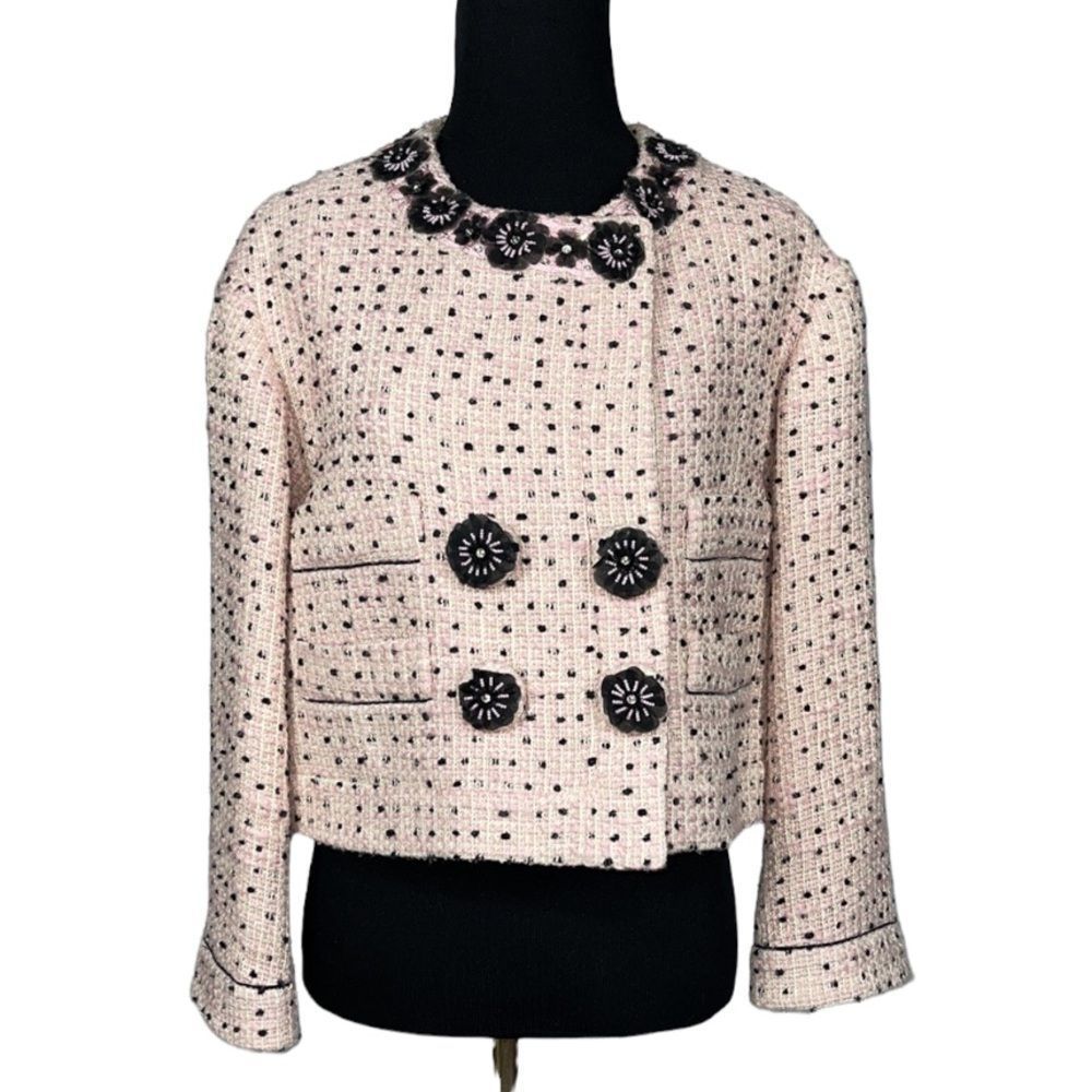 Moschino Light Pink Textured Tweed Cropped Jacket Suit Blazer with Bling… - Picture 2 of 15
